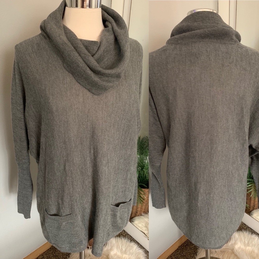 Women’s Oversized Gray Wool Cowl neck sweater XS S career Casual Warm Cozy - Picture 10 of 13